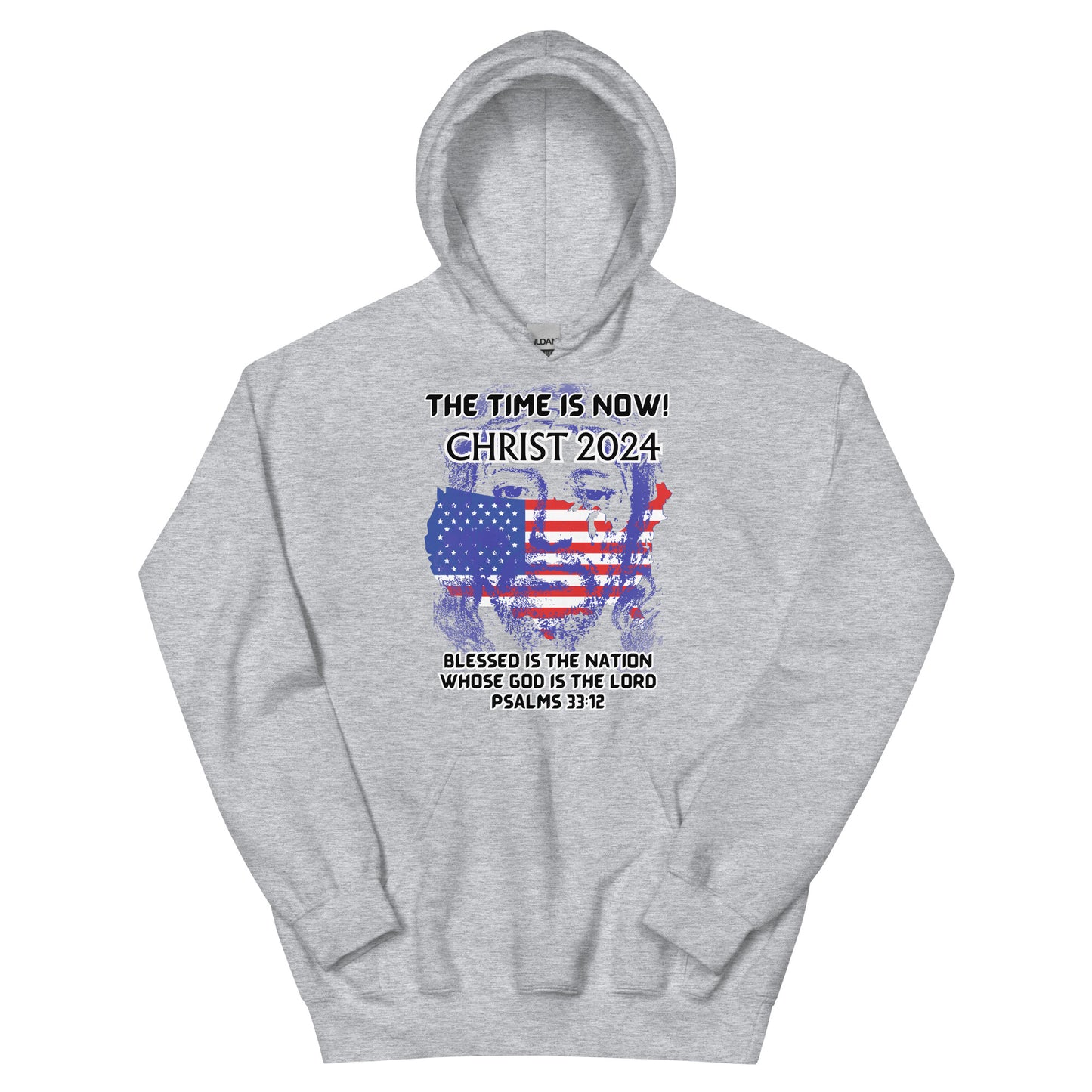 TIME IS NOW-#1 DESIGN -FULL FACE  CHRIST +FLAG IN MIDDLE- VERSE BOTTOM- BLACK LTRS ON ALL- NEW 8 30 24