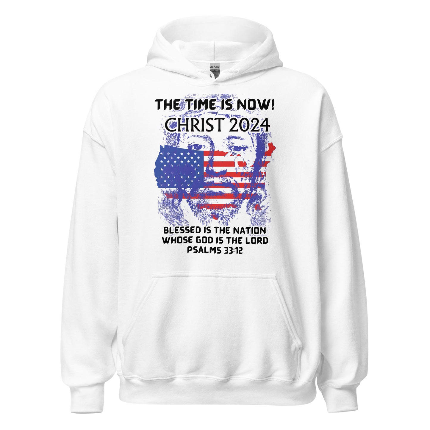 TIME IS NOW-#1 DESIGN -FULL FACE  CHRIST +FLAG IN MIDDLE- VERSE BOTTOM- BLACK LTRS ON ALL- NEW 8 30 24