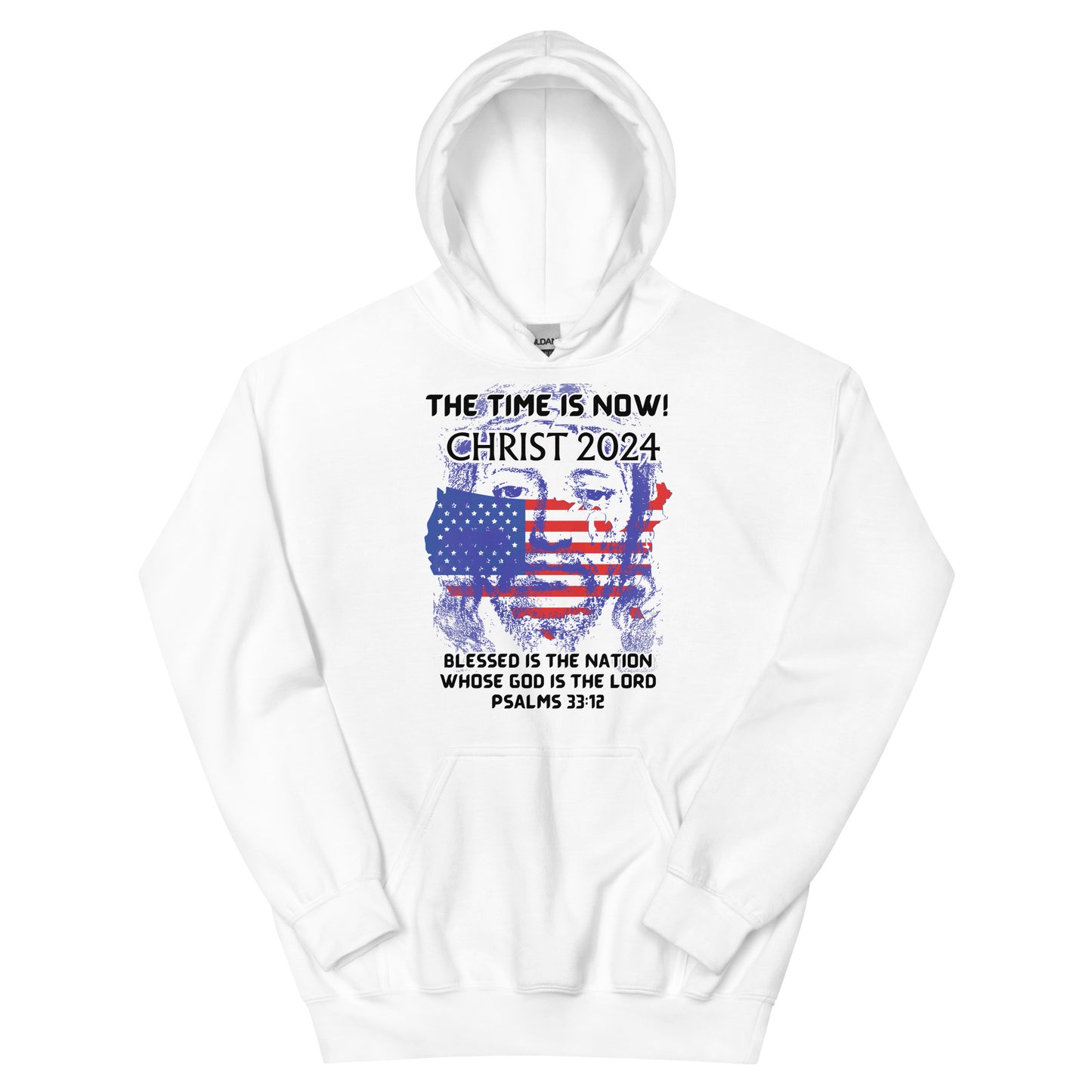 TIME IS NOW-#1 DESIGN -FULL FACE  CHRIST +FLAG IN MIDDLE- VERSE BOTTOM- BLACK LTRS ON ALL- NEW 8 30 24